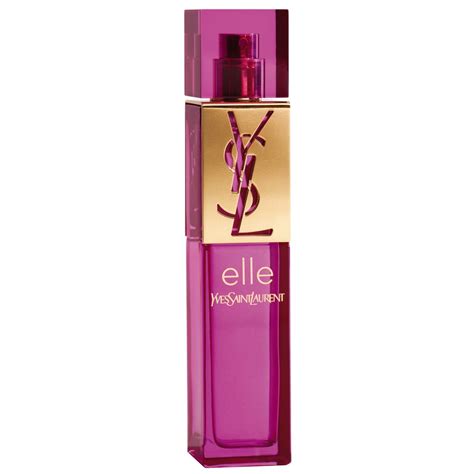 Saint elle - A vibrantly feminine, audacious fragrance Yves Saint Laurent's Elle is a ultra contemporary creation, fluid and unrestrained. The bottle celebrates the prestigious, interlaced Yves Saint Laurent monogram, cut from metal the colour of gold, highlighted with a vibrant, luminous fuchsia bottle. CI 60730 / EXT. 